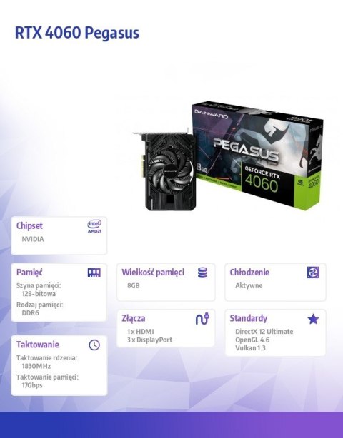 Karta graficzna RTX 4060 PEGASUS 8GB GDDR6 128bit 3DP/HDMI