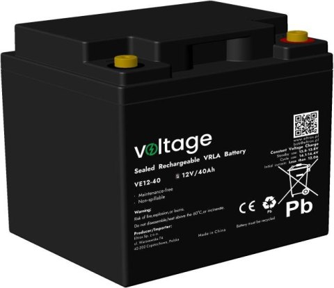 Akumulator AGM Voltage 12V 40Ah VE12-40 (Żywotność 6-9 lat) Akumulator AGM Voltage 12V 40Ah VE12-40 (Żywotność 6-9 lat)