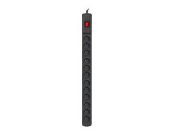 Listwa przeciwprzepięciowa M12/16A Rack 19'' 1.5m czarna (12 gniazd)