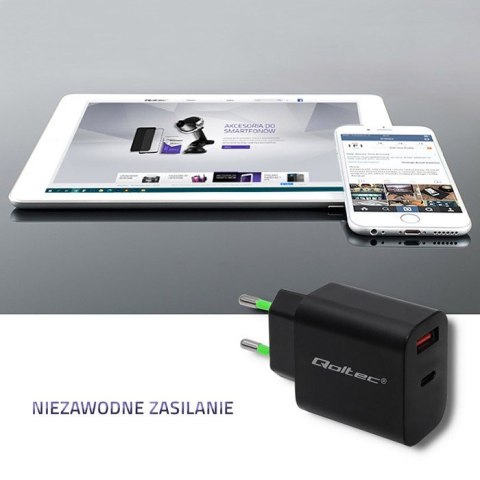 Ładowarka sieciowa | 18W | 5-12V | 1.5-3A | USB typ C PD | USB QC 3.0 | Czarna Ładowarka sieciowa | 18W | 5-12V | 1.5-3A | USB typ C PD | USB QC 3.0 | Czarna