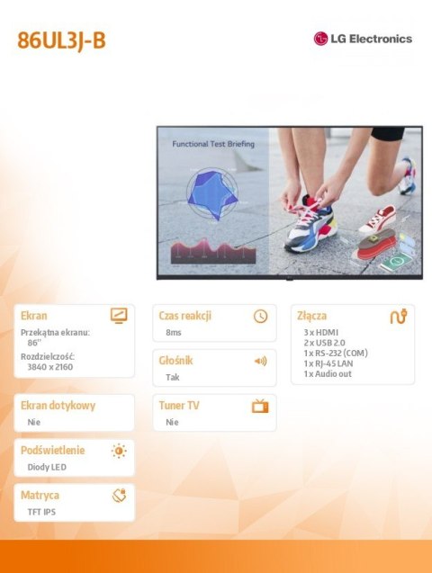 Monitor wielkoformatowy 86 cali 86UL3J UHD IPS 330cd/m2 16/7 Monitor wielkoformatowy 86 cali 86UL3J UHD IPS 330cd/m2 16/7