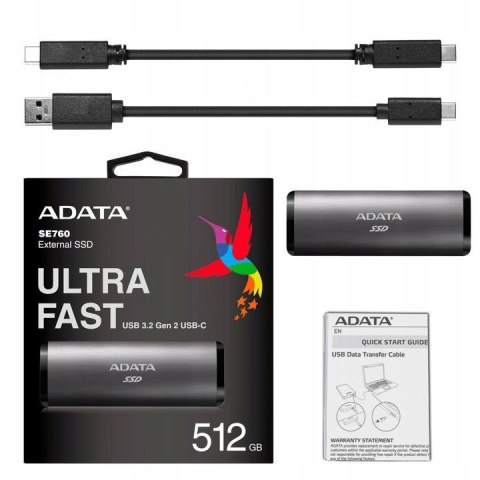 Adata Dysk zewnętrzny SSD SE760 512GB Tytanowy Adata Dysk zewnętrzny SSD SE760 512GB Tytanowy