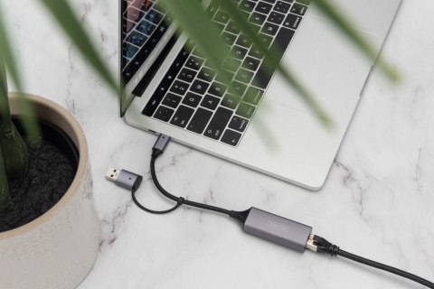 Karta sieciowa przewodowa USB 3.1 Typ C + USB A do 1x RJ45 2.5 Gigabit Ethernet 10/100/1000/2500Mbps Karta sieciowa przewodowa USB 3.1 Typ C + USB A do 1x RJ45 2.5 Gigabit Ethernet 10/100/1000/2500Mbps