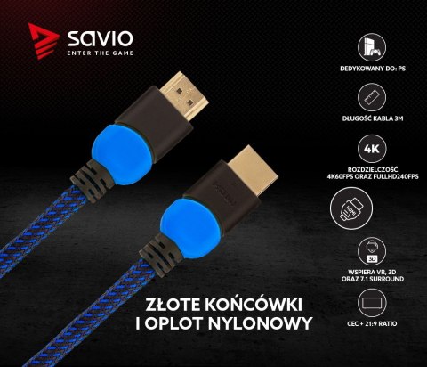 Kabel HDMI 2.0 niebiesko-czarny 3m, GCL-05 Kabel HDMI 2.0 niebiesko-czarny 3m, GCL-05