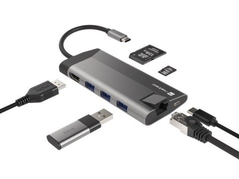 Stacja dokująca Multiport Fowler Plus USB-C PD, 3x USB 3.0, HDMI 4K, RJ45, SD, micro SD Stacja dokująca Multiport Fowler Plus USB-C PD, 3x USB 3.0, HDMI 4K, RJ45, SD, micro SD