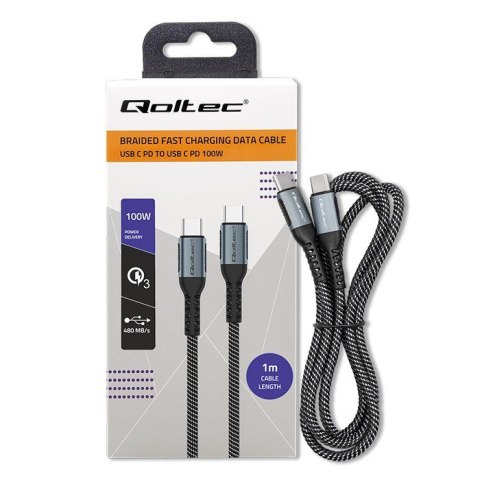 Kabel USB 2.0 typ C | USB 2.0 typ C 100W | QC 3.0 | PD | 1m | Czarny Kabel USB 2.0 typ C | USB 2.0 typ C 100W | QC 3.0 | PD | 1m | Czarny