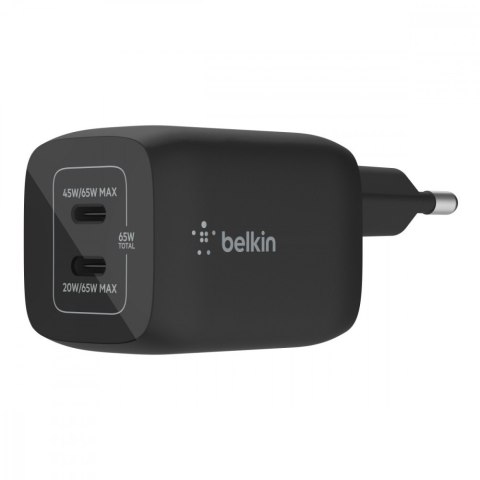 Ładowarka podwójna ścienna 65W USB-C GAN z PPS czarna Ładowarka podwójna ścienna 65W USB-C GAN z PPS czarna
