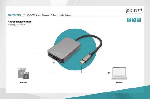 Czytnik kart USB-C, 2-portowy UHS-II SD4.0 TF4.0 High Speed, aluminiowy, Szary Czytnik kart USB-C, 2-portowy UHS-II SD4.0 TF4.0 High Speed, aluminiowy, Szary