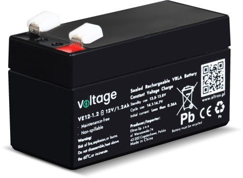 Akumulator AGM Voltage 12V 1,2Ah VE12-1.2 (Żywotność 6-9 lat) Akumulator AGM Voltage 12V 1,2Ah VE12-1.2 (Żywotność 6-9 lat)