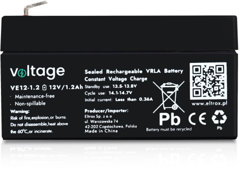 Akumulator AGM Voltage 12V 1,2Ah VE12-1.2 (Żywotność 6-9 lat) Akumulator AGM Voltage 12V 1,2Ah VE12-1.2 (Żywotność 6-9 lat)