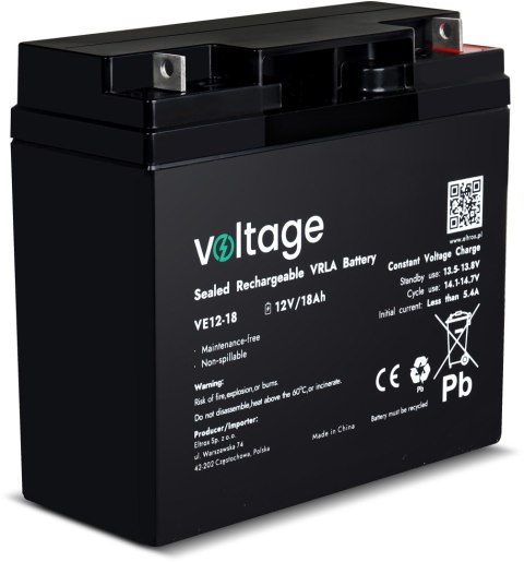 Akumulator AGM Voltage 12V 18Ah VE12-18 (Żywotność 6-9 lat) Akumulator AGM Voltage 12V 18Ah VE12-18 (Żywotność 6-9 lat)
