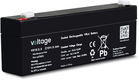 Akumulator AGM Voltage 12V 2,3Ah VE12-2.3 (Żywotność 6-9 lat) Akumulator AGM Voltage 12V 2,3Ah VE12-2.3 (Żywotność 6-9 lat)