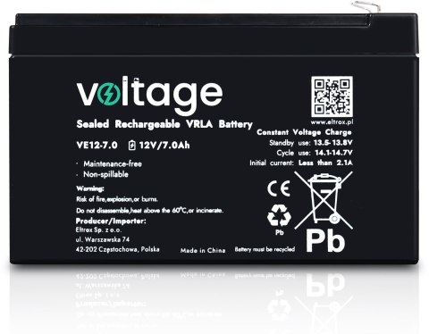 Akumulator AGM Voltage 12V 7Ah VE12-7.0 (Żywotność 6-9 lat) Akumulator AGM Voltage 12V 7Ah VE12-7.0 (Żywotność 6-9 lat)