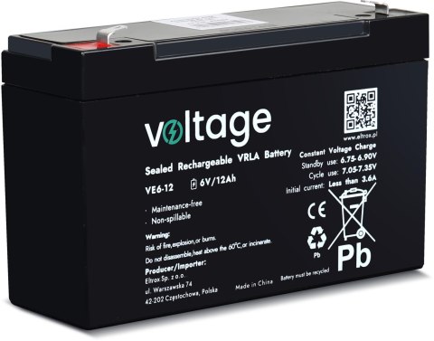 Akumulator AGM Voltage 6V 12Ah VE6-12 (Żywotność 6-9 lat) Akumulator AGM Voltage 6V 12Ah VE6-12 (Żywotność 6-9 lat)