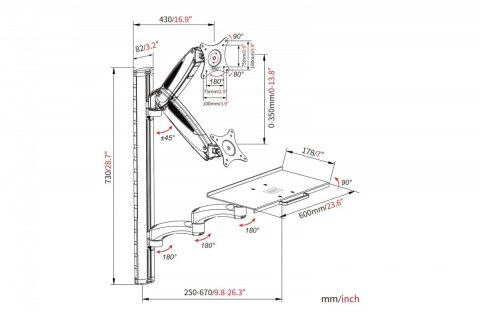 Ramię naścienne pojedyncze 1xLCD + klawiatura, max. 32" i 8kg uchylno-obrotowe 360° (PIVOT) Ramię naścienne pojedyncze 1xLCD + klawiatura, max. 32" i 8kg uchylno-obrotowe 360° (PIVOT)