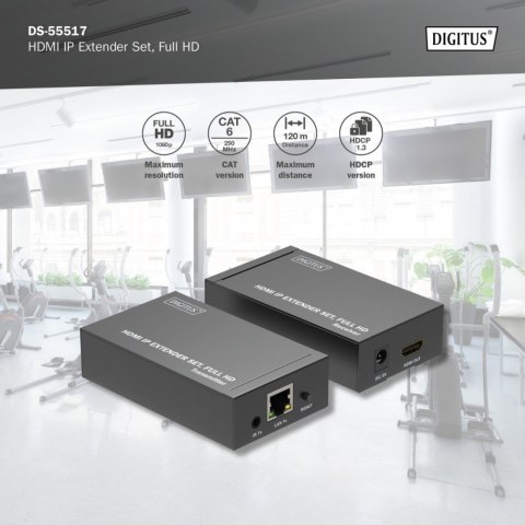 Przedłużacz/Extender HDMI 1080p 60Hz 120m po skrętce Cat.6/6A/7/8 HDCP 1.3 IR, zestaw Przedłużacz/Extender HDMI 1080p 60Hz 120m po skrętce Cat.6/6A/7/8 HDCP 1.3 IR, zestaw
