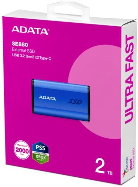 Adata Dysk zewnętrzny SSD SE880 2TB USB3.2A/C Gen2x2 Niebieski Adata Dysk zewnętrzny SSD SE880 2TB USB3.2A/C Gen2x2 Niebieski