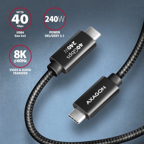 BUCM4X-CM10AB Kabel USB-C - USB-C, USB4 Gen 3x2 1m, PD 240W, 8K HD, ALU, oplot Czarny BUCM4X-CM10AB Kabel USB-C - USB-C, USB4 Gen 3x2 1m, PD 240W, 8K HD, ALU, oplot Czarny