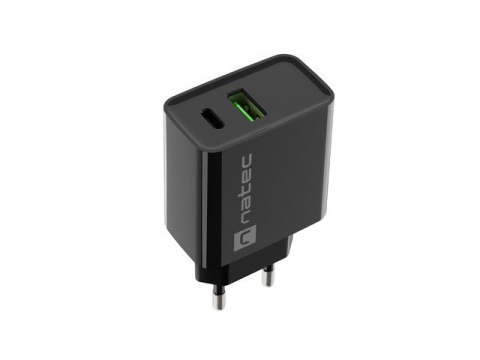 Ładowarka sieciowa Ribera 1x USB-A + 1x USB-C 20W Czarna Ładowarka sieciowa Ribera 1x USB-A + 1x USB-C 20W Czarna
