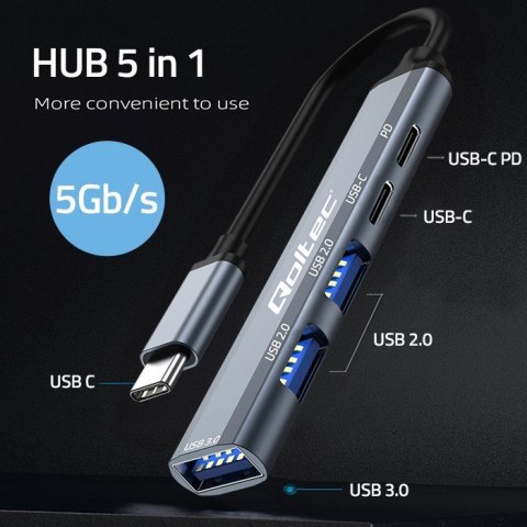 HUB adapter USB-C 3.1 5w1 | USB-C PD | USB-C | 2x USB 2.0 | USB 3.0 HUB adapter USB-C 3.1 5w1 | USB-C PD | USB-C | 2x USB 2.0 | USB 3.0