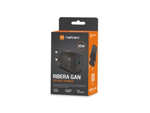 Ładowarka sieciowa Ribera GAN 1X USB-A + 1X USB-C 30W Czarna Ładowarka sieciowa Ribera GAN 1X USB-A + 1X USB-C 30W Czarna