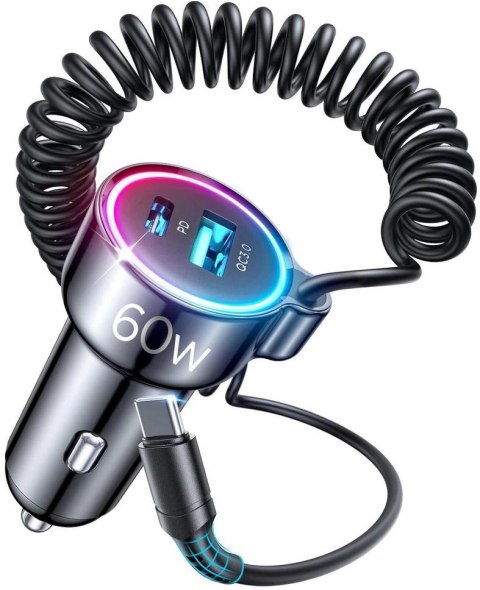 Ładowarka samochodowa 3w1 Joyroom JR-CL07 60W 4.0A PD 3.0 QC 3.0 1x USB-A 1x USB-C z kablem 1.6M Ładowarka samochodowa 3w1 Joyroom JR-CL07 60W 4.0A PD 3.0 QC 3.0 1x USB-A 1x USB-C z kablem 1.6M