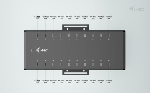 I-tec USB-C/USB-A Metal Charging + data HUB 15W per port 20x USB-C I-tec USB-C/USB-A Metal Charging + data HUB 15W per port 20x USB-C