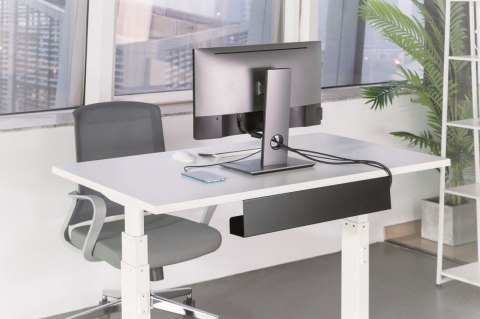 Kanał stalowy do organizacji kabli / listew zasilających pod biurkiem, montaż śruby, 60 cm, czarny Kanał stalowy do organizacji kabli / listew zasilających pod biurkiem, montaż śruby, 60 cm, czarny