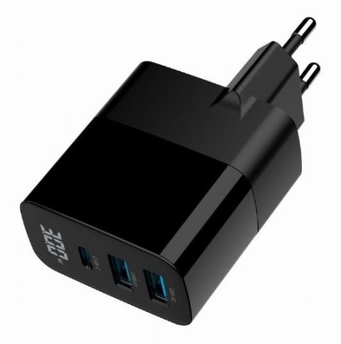 Ładowarka GaN 2xA 1xC LCD 30W PD QC3.0 czarna Ładowarka GaN 2xA 1xC LCD 30W PD QC3.0 czarna