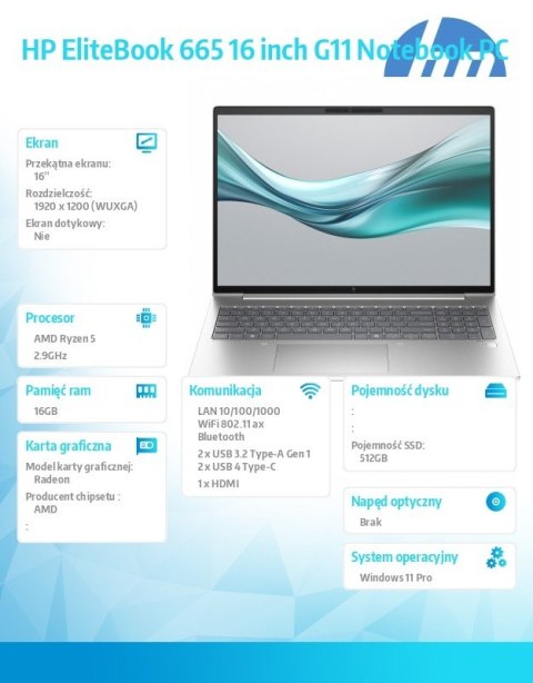 Notebook EliteBook 665 G11 Ryzen 5 7535U 512GB/16GB/W11Pro/16.0 A38DBET Notebook EliteBook 665 G11 Ryzen 5 7535U 512GB/16GB/W11Pro/16.0 A38DBET