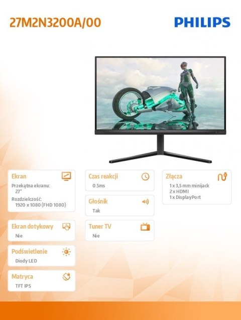 Monitor 27M2N3200A 27 cali IPS 180Hz HDMIx2 DP Pivot Głośniki Monitor 27M2N3200A 27 cali IPS 180Hz HDMIx2 DP Pivot Głośniki