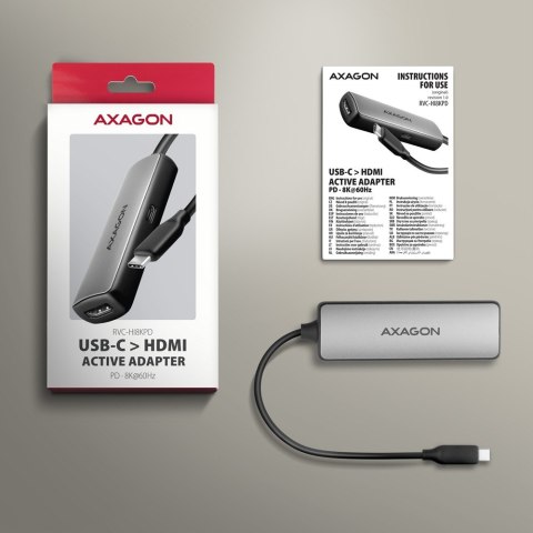 RVC-HI8KPD Adapter aktywny USB-C -> HDMI 8K/60Hz, Aluminum, PD100W, 16cm kabel RVC-HI8KPD Adapter aktywny USB-C -> HDMI 8K/60Hz, Aluminum, PD100W, 16cm kabel