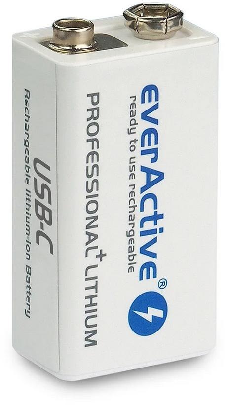 Akumulatorek 6F22 Li-Ion everActive 9V 550mAh z gniazdem USB-C Akumulatorek 6F22 Li-Ion everActive 9V 550mAh z gniazdem USB-C