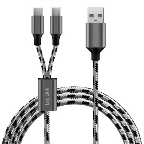 Kabel USB2.0 A/M do micro USB + USB-C, 1.2m Kabel USB2.0 A/M do micro USB + USB-C, 1.2m