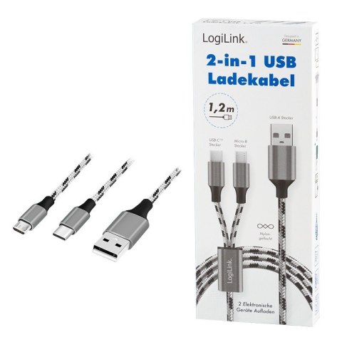 Kabel USB2.0 A/M do micro USB + USB-C, 1.2m Kabel USB2.0 A/M do micro USB + USB-C, 1.2m