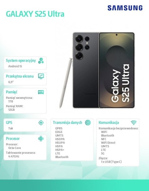 Smartfon GALAXY S25 Ultra DualSIM 5G 12GB/1TB czarny Smartfon GALAXY S25 Ultra DualSIM 5G 12GB/1TB czarny
