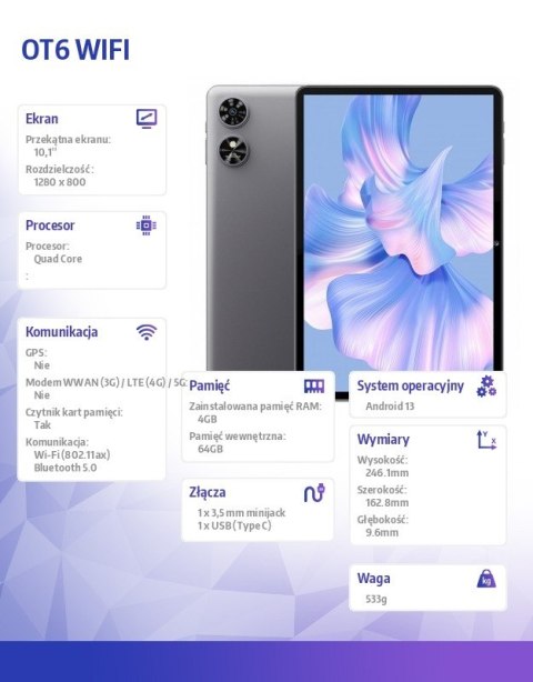 Tablet OT6 Wifi 10,1 cala 4/64GB Szary Tablet OT6 Wifi 10,1 cala 4/64GB Szary