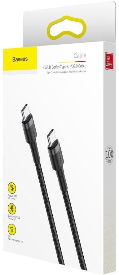 KABEL USB-C / USB-C Baseus Cafule CATKLF-GG1 100cm 60W 3A PD 2.0 QC 3.0 CZARNO-SZARY W OPLOCIE