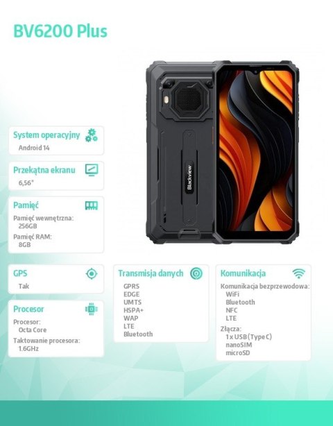 Smartfon BV6200 Plus 8/256GB czarny Smartfon BV6200 Plus 8/256GB czarny