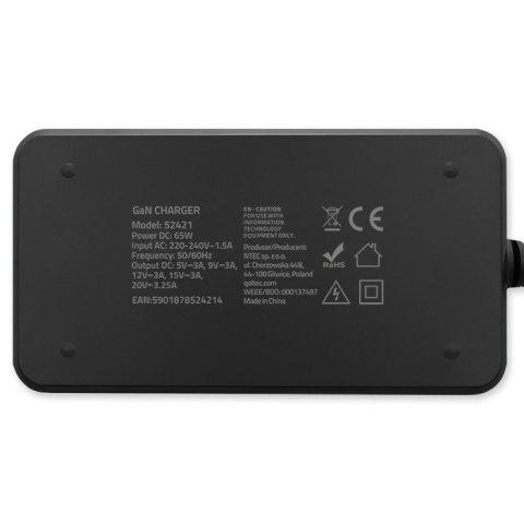 Ładowarka sieciowa 65W GaN Super Fast SLIM | PD | 5-20V | 3.25A |USB-C 3.1 | Laptop | MacBook | Smartfon | +kabel Ładowarka sieciowa 65W GaN Super Fast SLIM | PD | 5-20V | 3.25A |USB-C 3.1 | Laptop | MacBook | Smartfon | +kabel