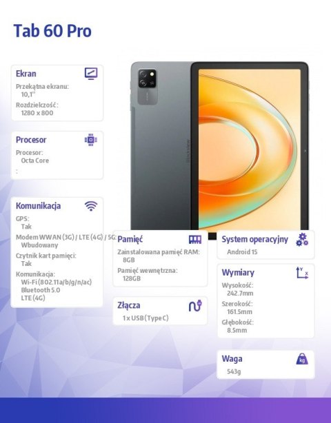 Tablet Tab 60 Pro LTE 11 cali 8/128GB Szary Tablet Tab 60 Pro LTE 11 cali 8/128GB Szary