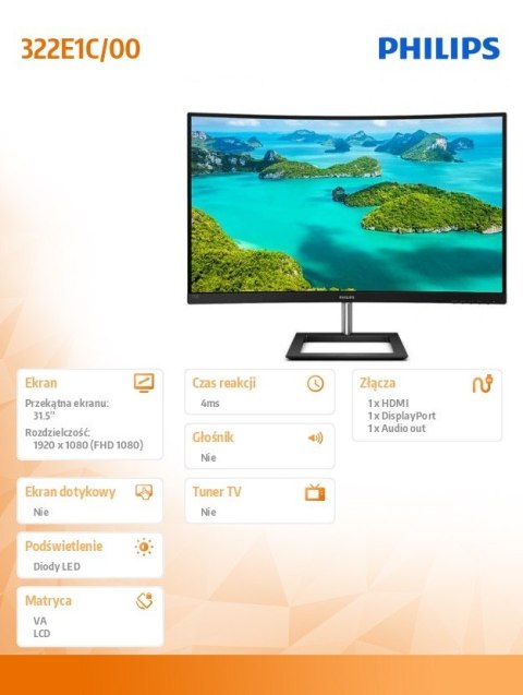 Monitor 322E1C 31.5 cala Curved VA HDMI DP Monitor 322E1C 31.5 cala Curved VA HDMI DP