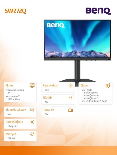 Monitor 27 cali SW272Q 2K LED 5ms/IPS/60HZ/FOTO Monitor 27 cali SW272Q 2K LED 5ms/IPS/60HZ/FOTO