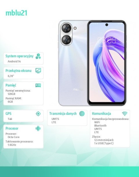 Smartfon Mblu 21 6 GB / 128 GB Biały Smartfon Mblu 21 6 GB / 128 GB Biały