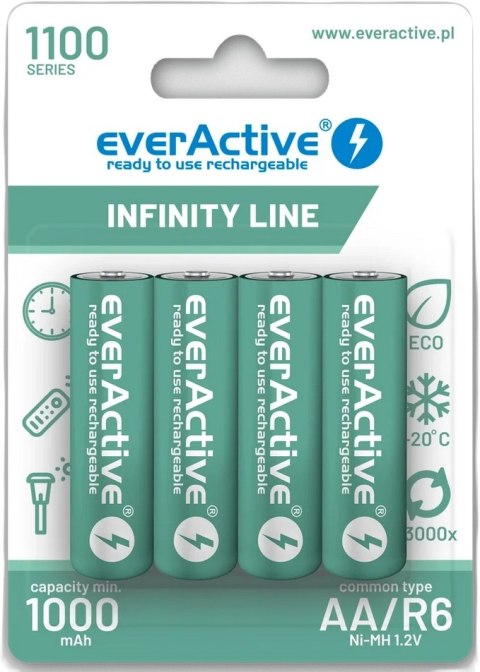 Akumulatorki AA / R06 Ni-MH everActive 1100mAh Infinity Line 3000 cykli (blister 4 szt.) Akumulatorki AA / R06 Ni-MH everActive 1100mAh Infinity Line 3000 cykli (blister 4 szt.)