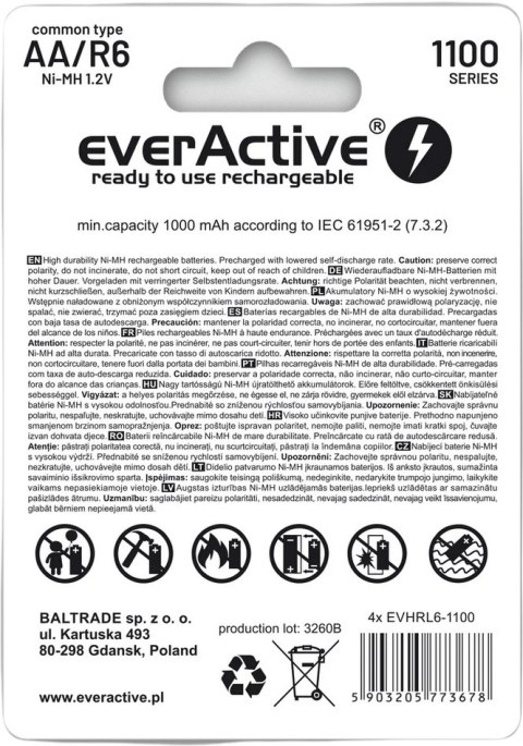 Akumulatorki AA / R06 Ni-MH everActive 1100mAh Infinity Line 3000 cykli (blister 4 szt.) Akumulatorki AA / R06 Ni-MH everActive 1100mAh Infinity Line 3000 cykli (blister 4 szt.)