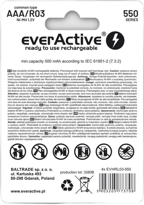 Akumulatorki AAA / R03 Ni-MH everActive 550mAh Infinity Line 3000 cykli (blister 4 szt.) Akumulatorki AAA / R03 Ni-MH everActive 550mAh Infinity Line 3000 cykli (blister 4 szt.)