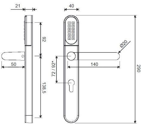 Klamka elektroniczna WFE L701 z klawiaturą 92mm INOX Klamka elektroniczna WFE L701 z klawiaturą 92mm INOX