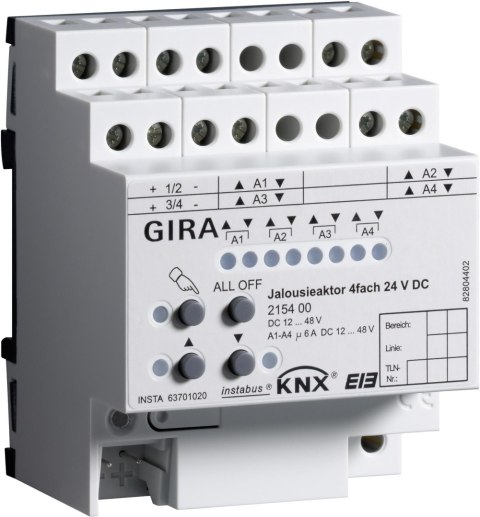 GIRA aktor żaluzjowy 4x DC 24 V KNX 215400 GIRA aktor żaluzjowy 4x DC 24 V KNX 215400