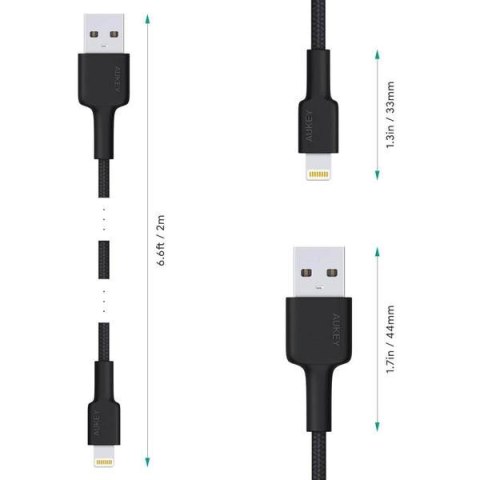 CB-AL05 kabel Lightning - USB-A 2m MFi Apple nylonowy oplot czarny CB-AL05 kabel Lightning - USB-A 2m MFi Apple nylonowy oplot czarny